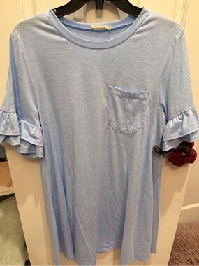 Light Blue Ruffle Sleeve Pocket Tee